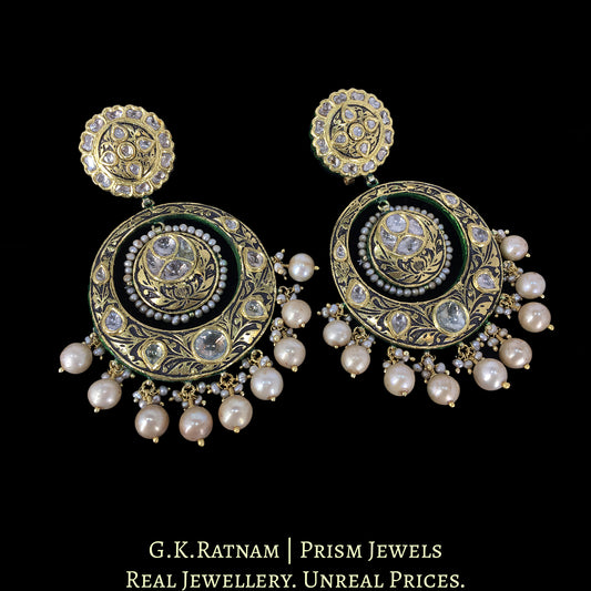 23k Gold and Diamond Polki antique-finish Chand Bali Earring Pair - G. K. Ratnam