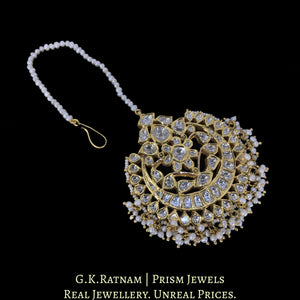 18k Gold and Diamond Polki Maang Tika with Natural Freshwater Pearls