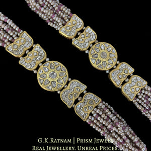 23k Gold and Diamond Polki Bracelet Pair strung with Antiqued Hyderabadi Pearls