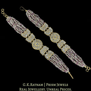 23k Gold and Diamond Polki Bracelet Pair strung with Antiqued Hyderabadi Pearls