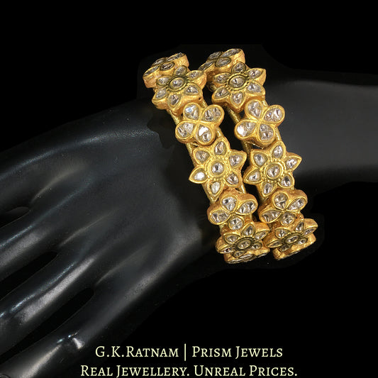 23k Gold and Diamond Polki Bracelet Pair (Paunchi / Ponchi) with star-motifs - G. K. Ratnam