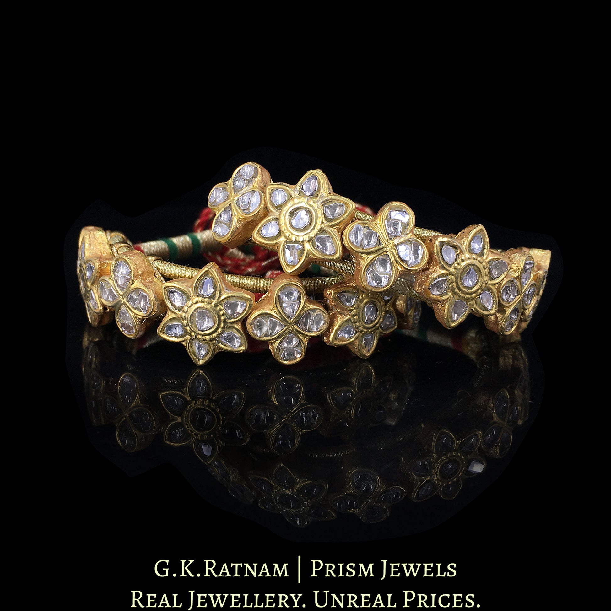23k Gold and Diamond Polki Bracelet Pair (Paunchi / Ponchi) with star-motifs - G. K. Ratnam
