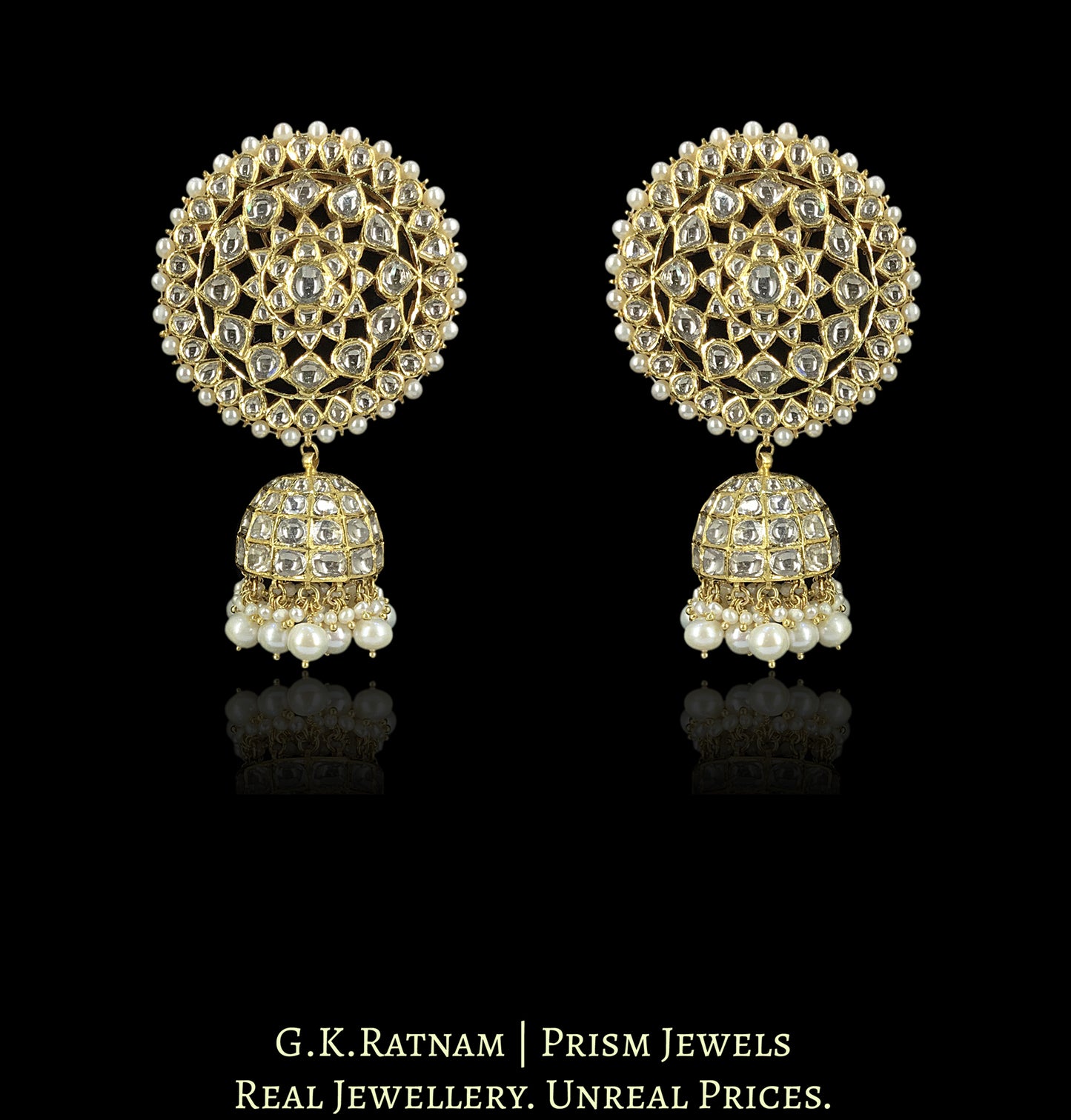 18k Gold and Diamond Polki pear-motifs Choker Necklace Set with Natural Freshwater Pearls - G. K. Ratnam