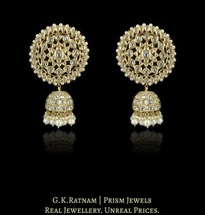 18k Gold and Diamond Polki pear-motifs Choker Necklace Set with Natural Freshwater Pearls