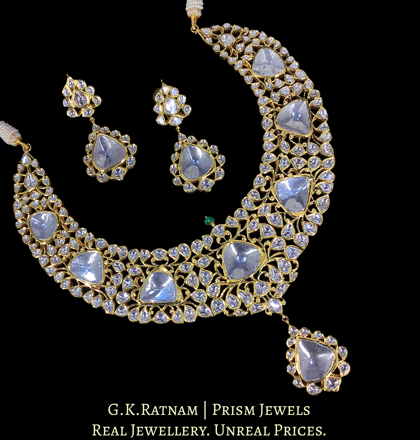 18k Gold And Diamond Polki Vintage Necklace Set with far-sized Uncut Diamonds - G. K. Ratnam