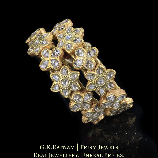 23k Gold and Diamond Polki Bracelet Pair (Paunchi / Ponchi) with star-motifs - G. K. Ratnam