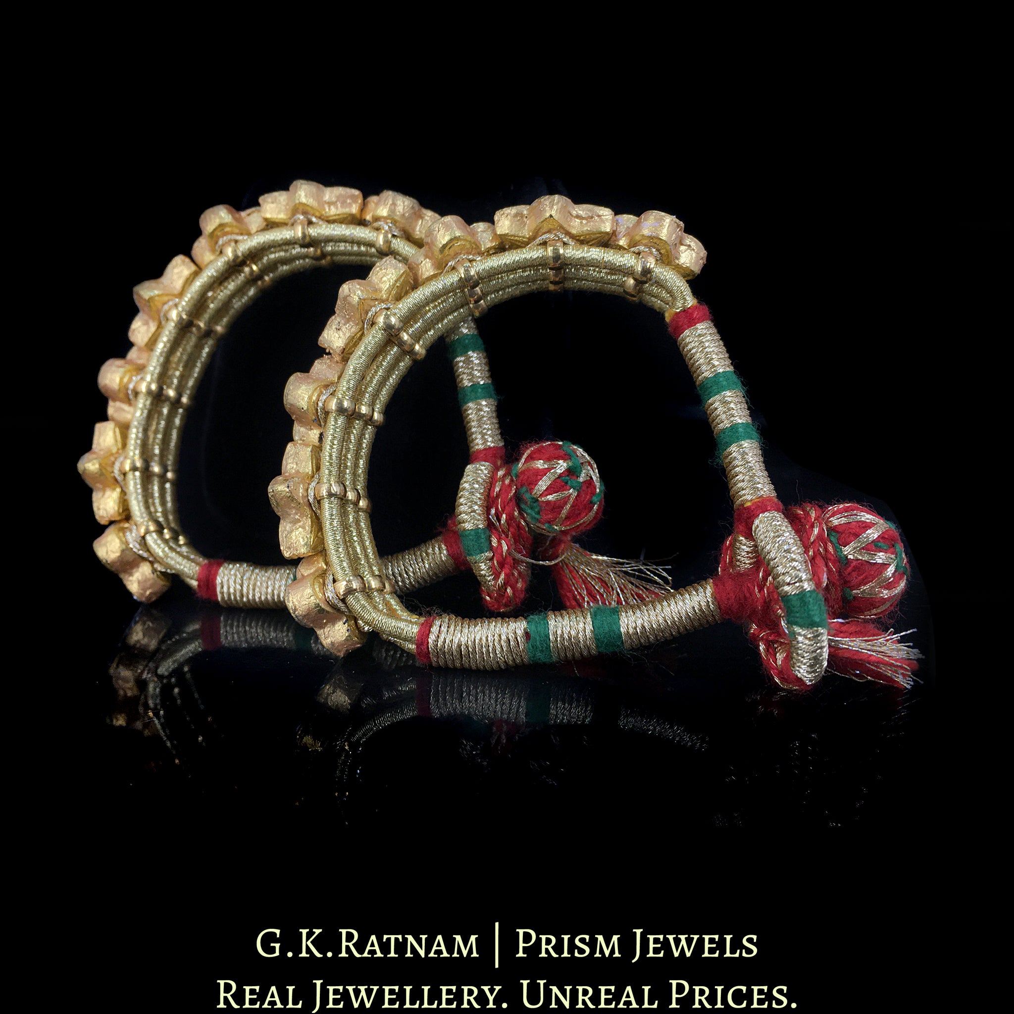 23k Gold and Diamond Polki Bracelet Pair (Paunchi / Ponchi) with star-motifs