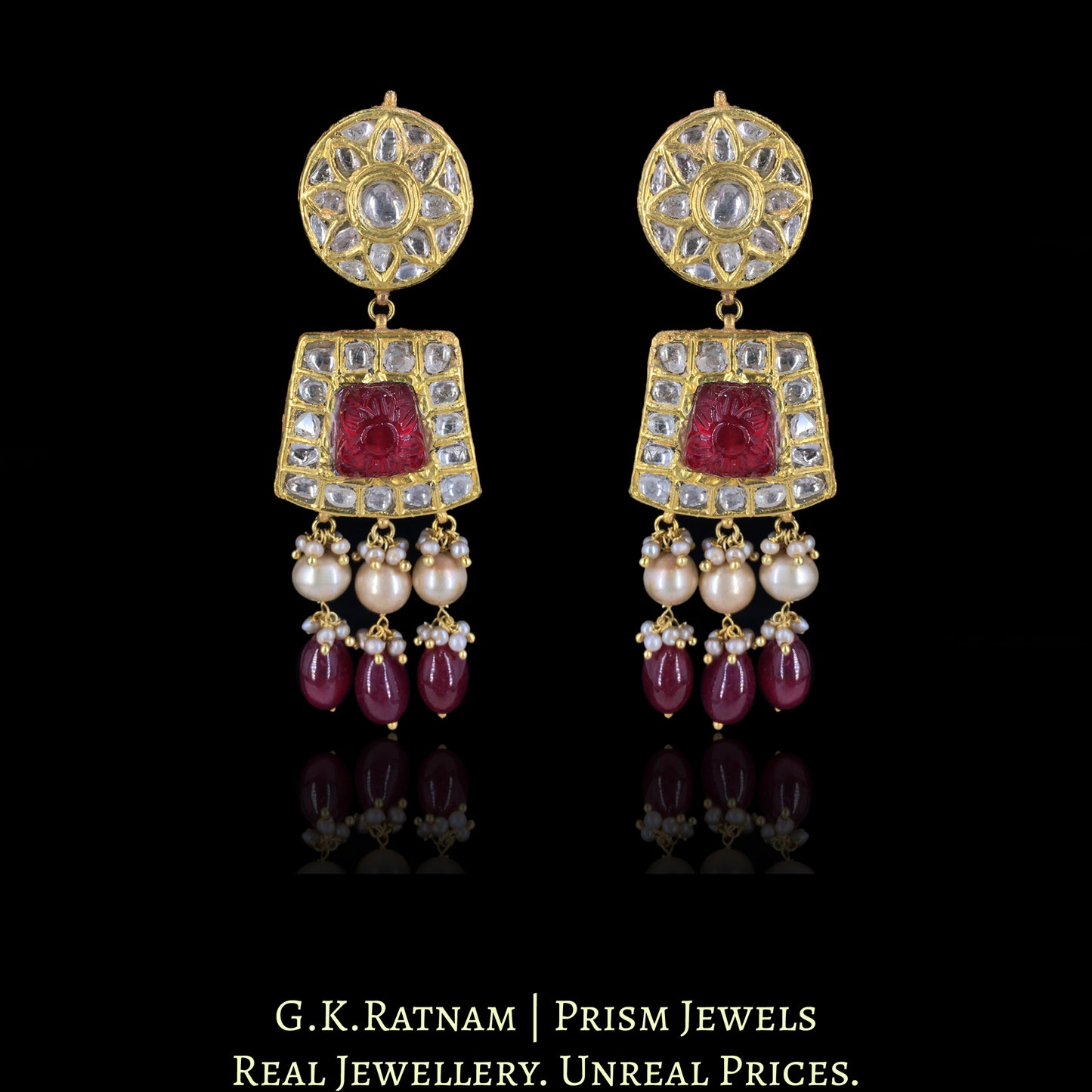 23k Gold and Diamond Polki Necklace Set with Rubies