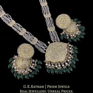 23k Gold and Diamond Polki Pendant Set with Patrihaar / Ranihaar in Antiqued Freshwater Pearls
