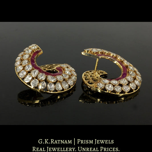18k Gold and Diamond Polki Open Setting Spiral Karnfool Earring Pair - G. K. Ratnam