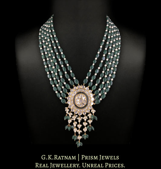 18k Gold and Diamond Polki Pendant with Strawberry Quartz and Pearls - G. K. Ratnam