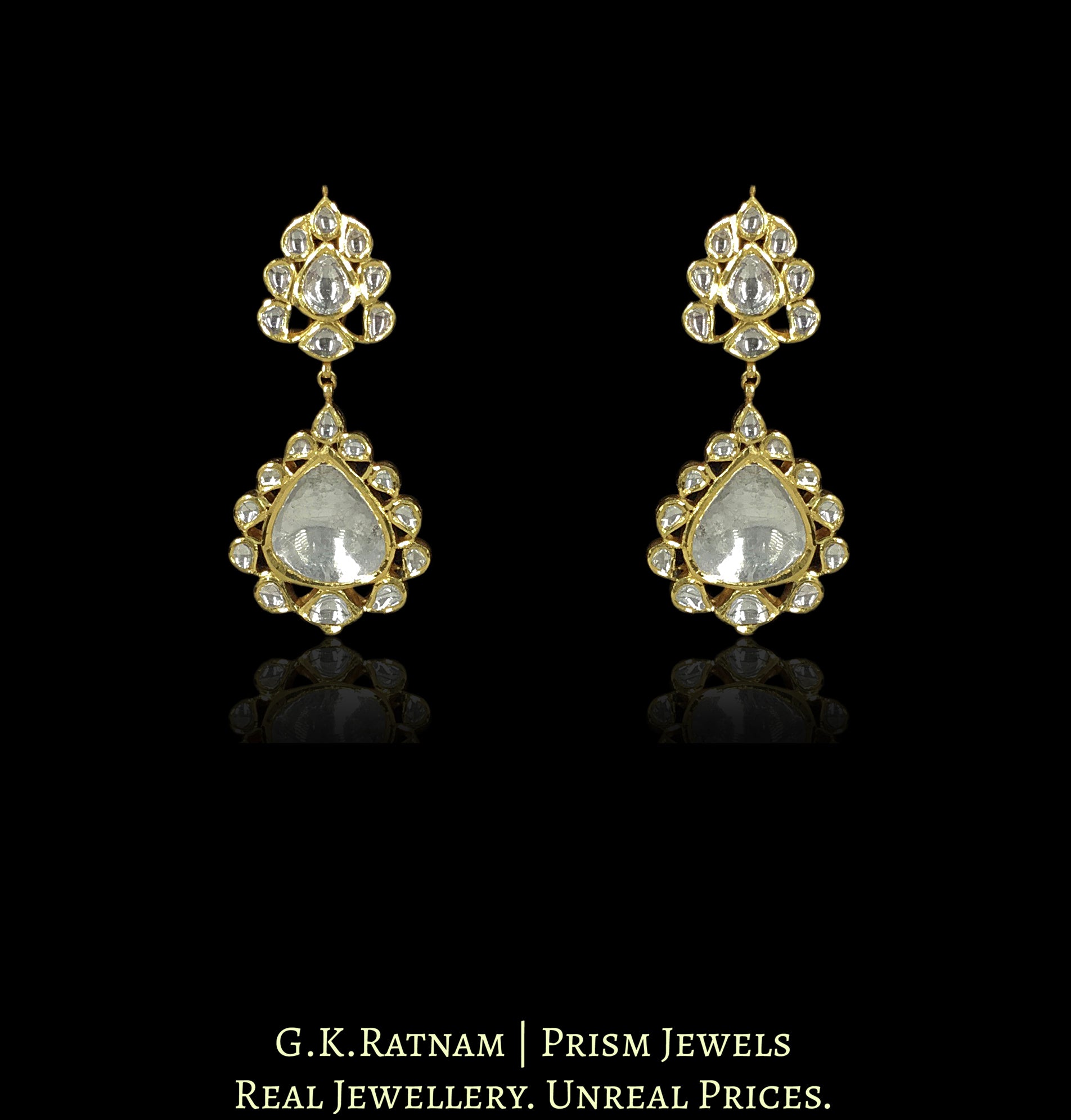 18k Gold And Diamond Polki Vintage Necklace Set with far-sized Uncut Diamonds - G. K. Ratnam