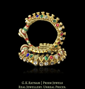 18k Gold and Diamond Polki Navratna Flexible Bracelet Pair (Paunchi / Ponchi)