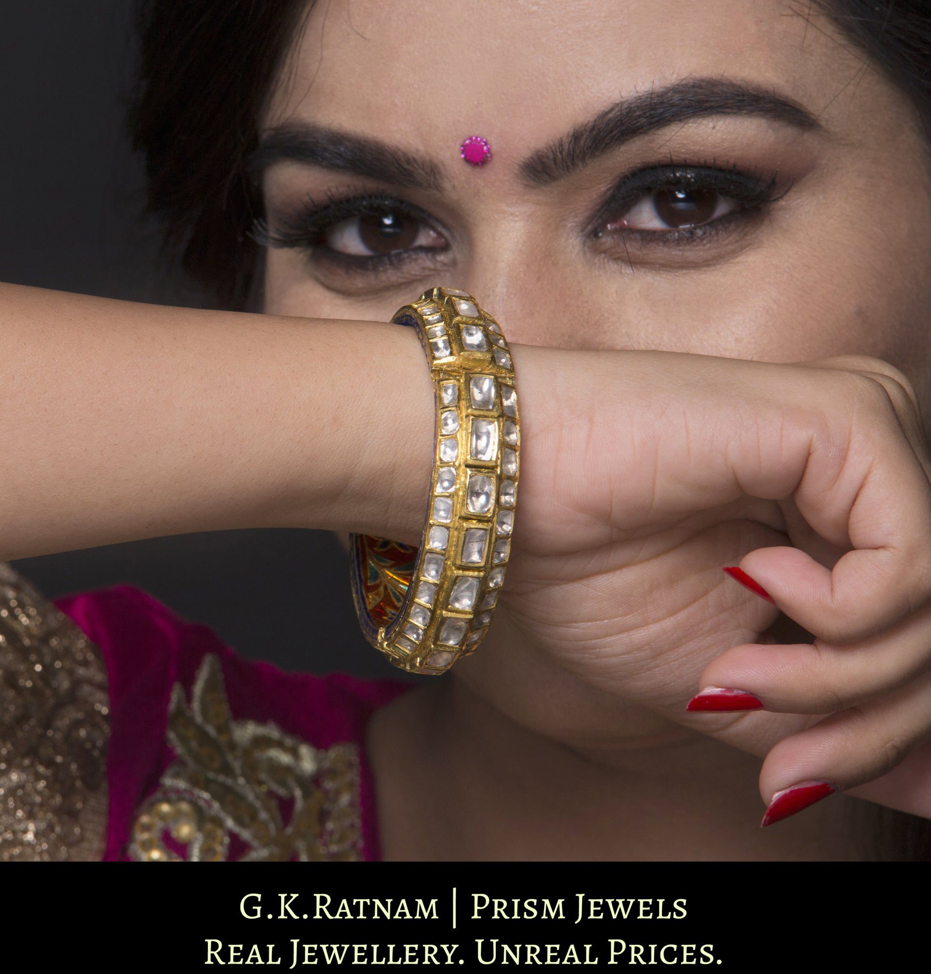 18k Gold and Diamond Polki Bangle with 3-D setting - G. K. Ratnam