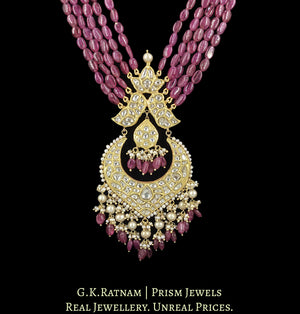 23k Gold and Diamond Polki Pendant with Natural (glass-filled) Rubies