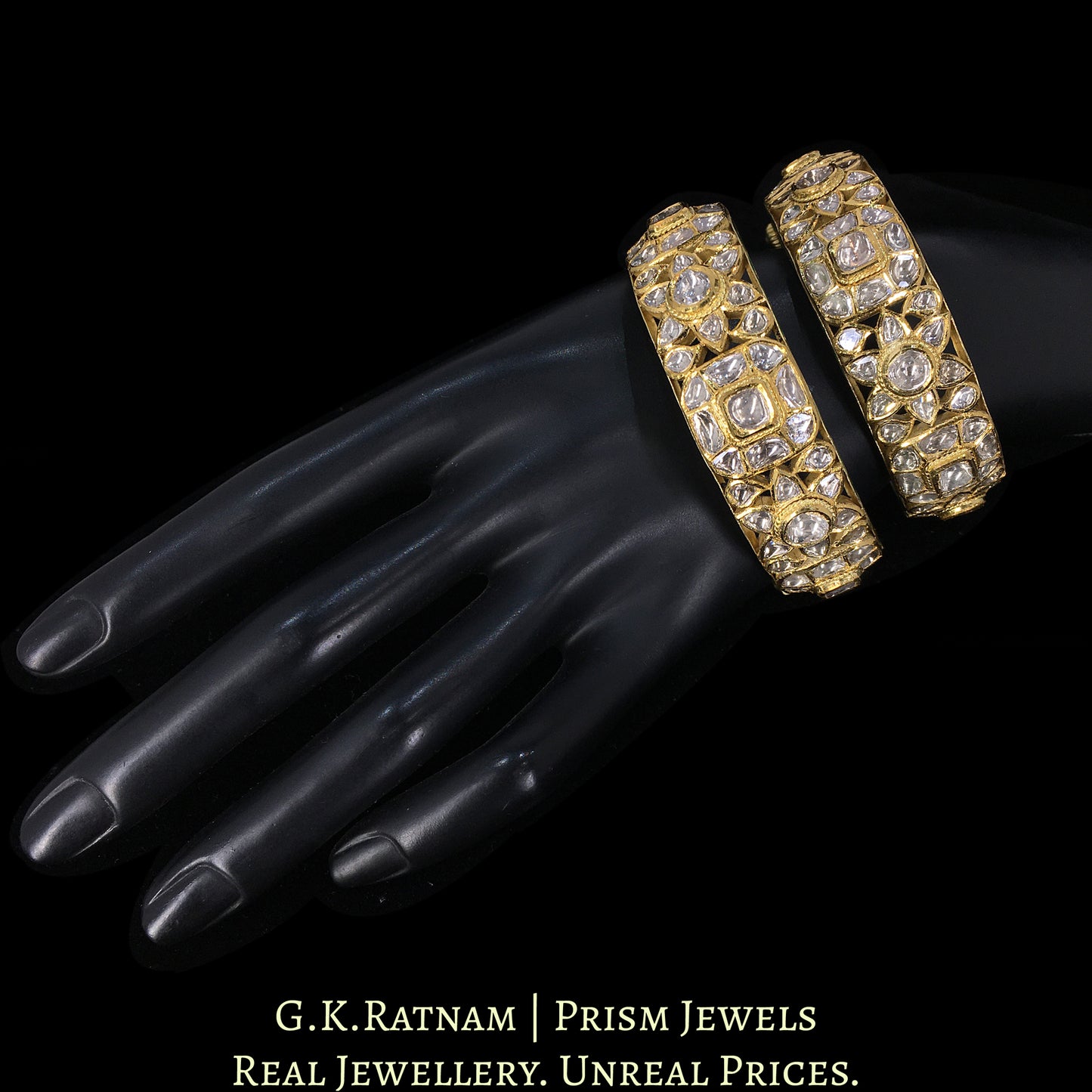18k Gold and Diamond Polki Bangle Pair