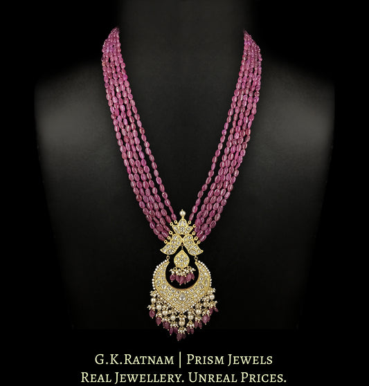 23k Gold and Diamond Polki Pendant with Natural (glass-filled) Rubies