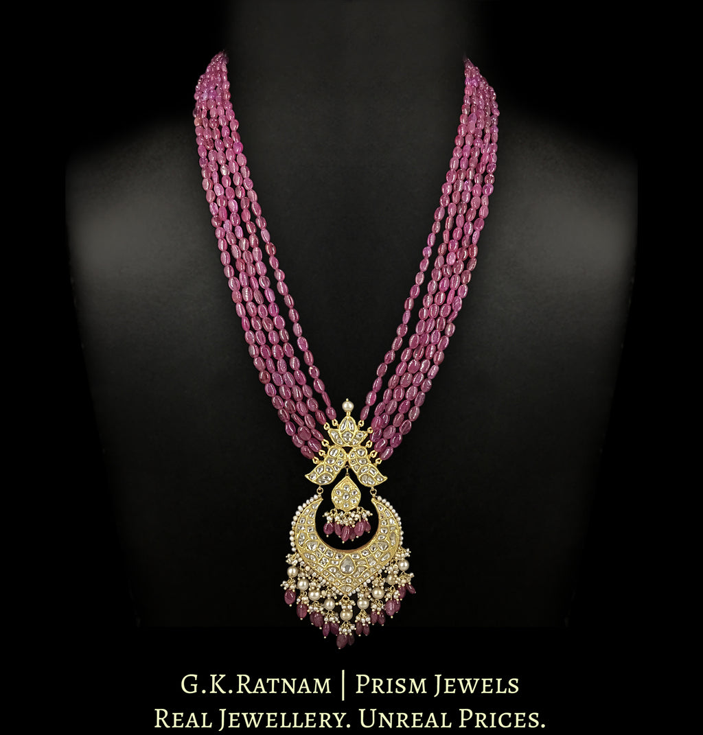 23k Gold and Diamond Polki Pendant with Natural (glass-filled) Rubies