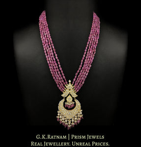 23k Gold and Diamond Polki Pendant with Natural (glass-filled) Rubies