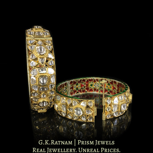 18k Gold and Diamond Polki Bangle Pair