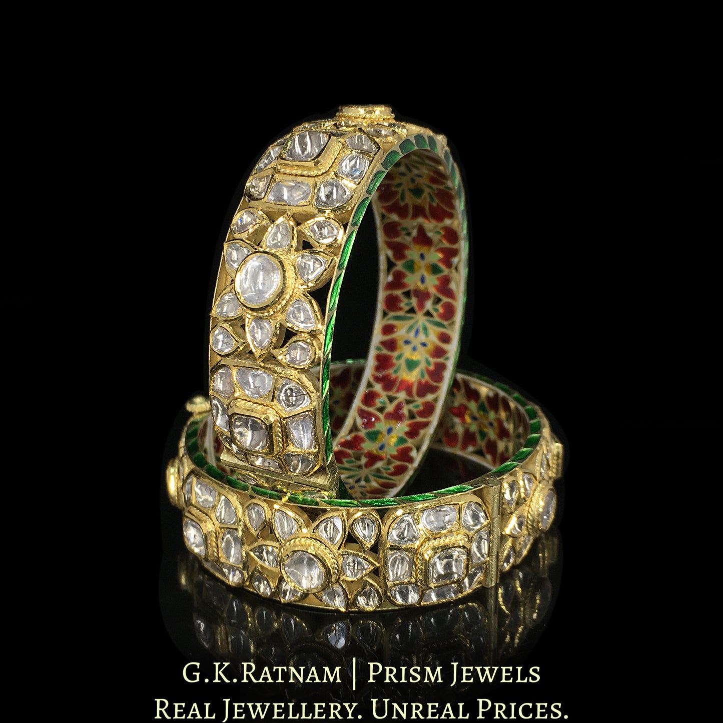 18k Gold and Diamond Polki Bangle Pair