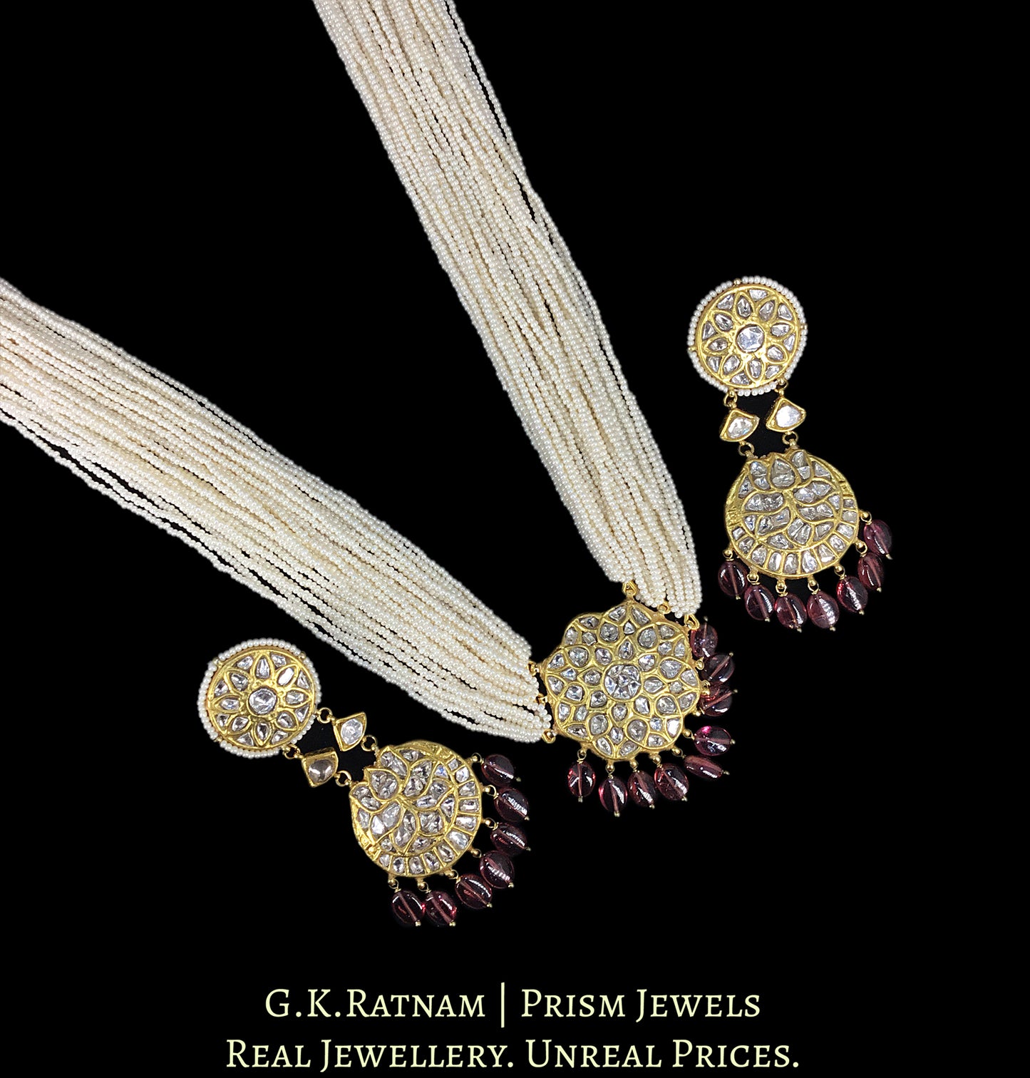 23k Gold and Diamond Polki Pendant Set with Mozambique Garnets