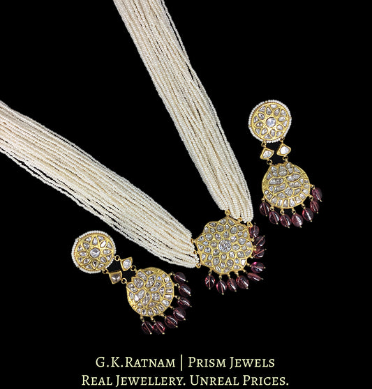 23k Gold and Diamond Polki Pendant Set with Mozambique Garnets