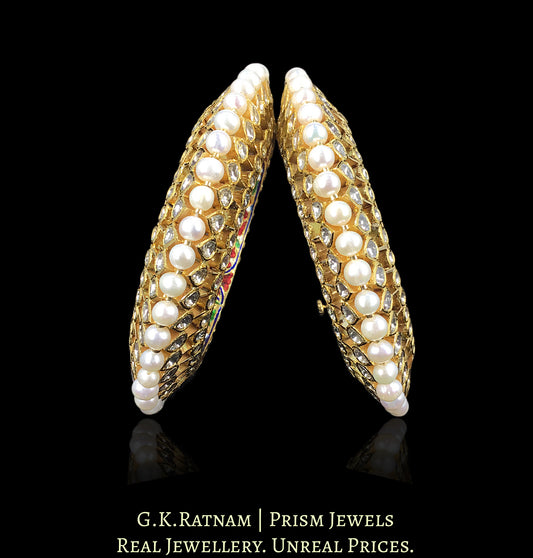 18k Gold and Diamond Polki Bangle Pair (Pacheli) with Hyderabadi Pearls