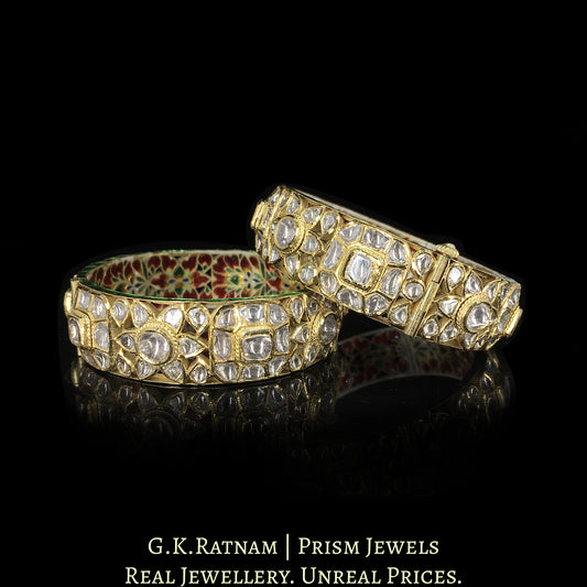 18k Gold and Diamond Polki Bangle Pair