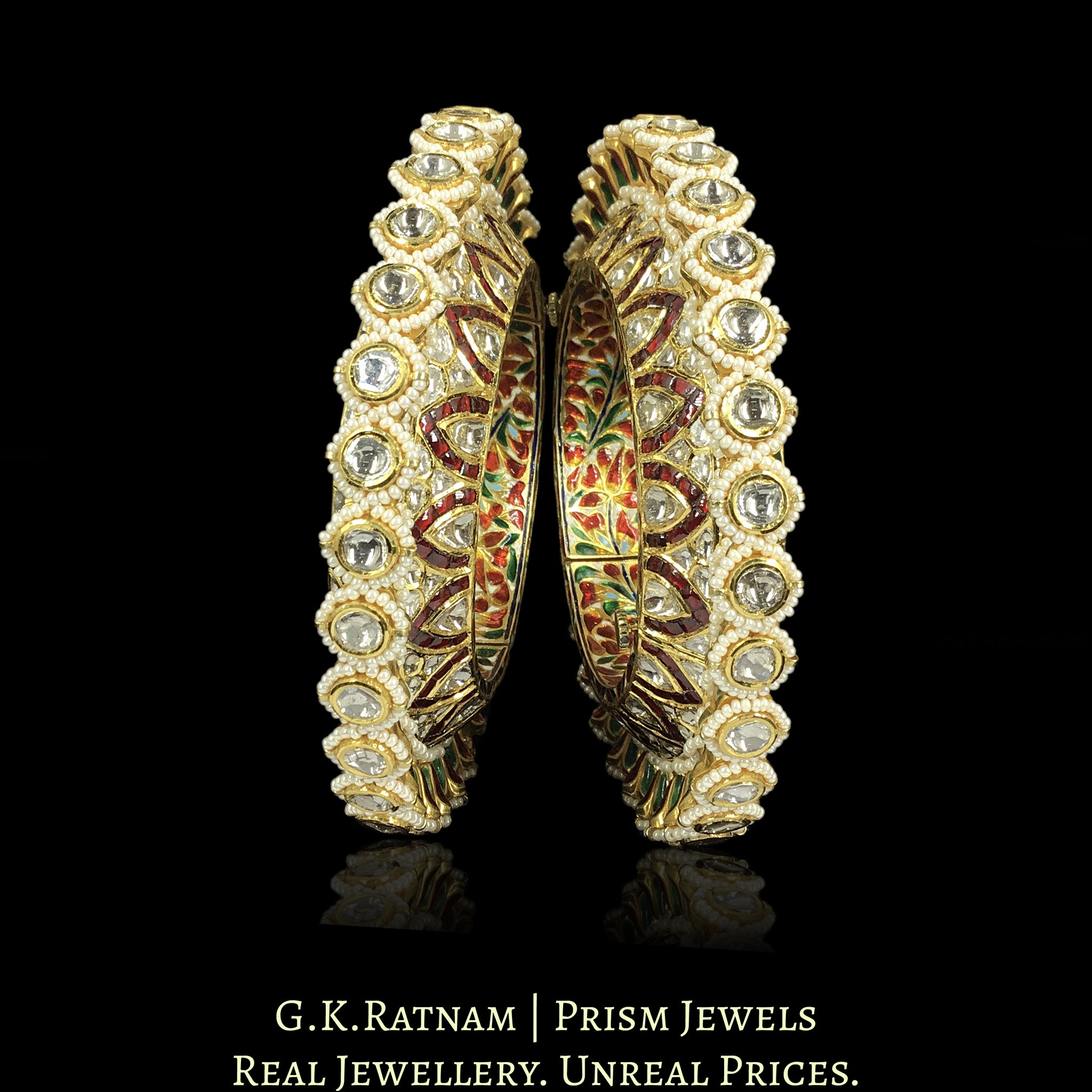 18k Gold and Diamond Polki Bangle Pair (Pacheli)