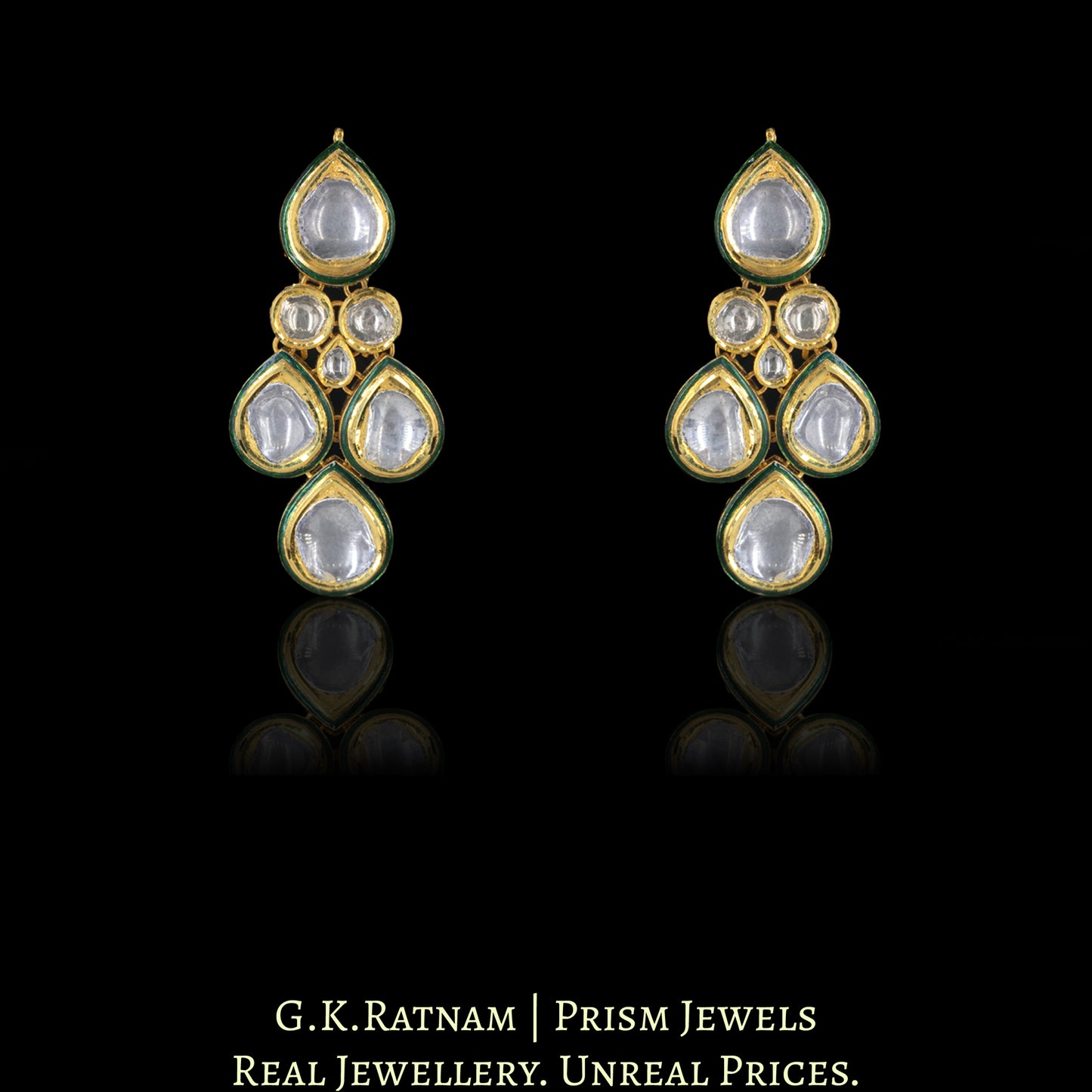 18k Gold and Diamond Polki Necklace Set with Green Enamel