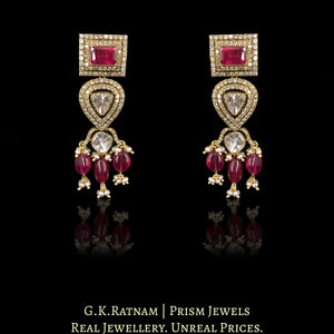 14k Gold and Diamond Polki Open Setting Necklace Set with Rubies