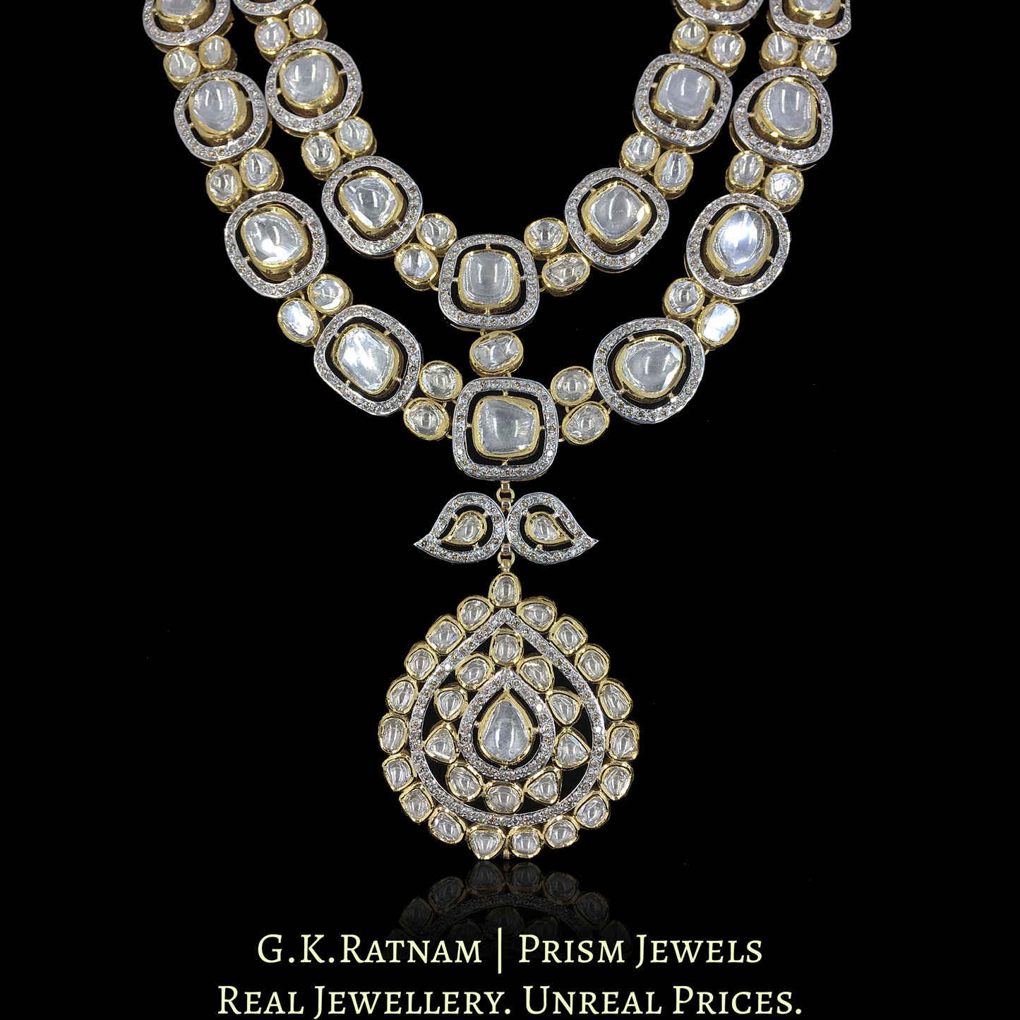 14k Gold and Diamond Polki fusion-style Long Necklace Set
