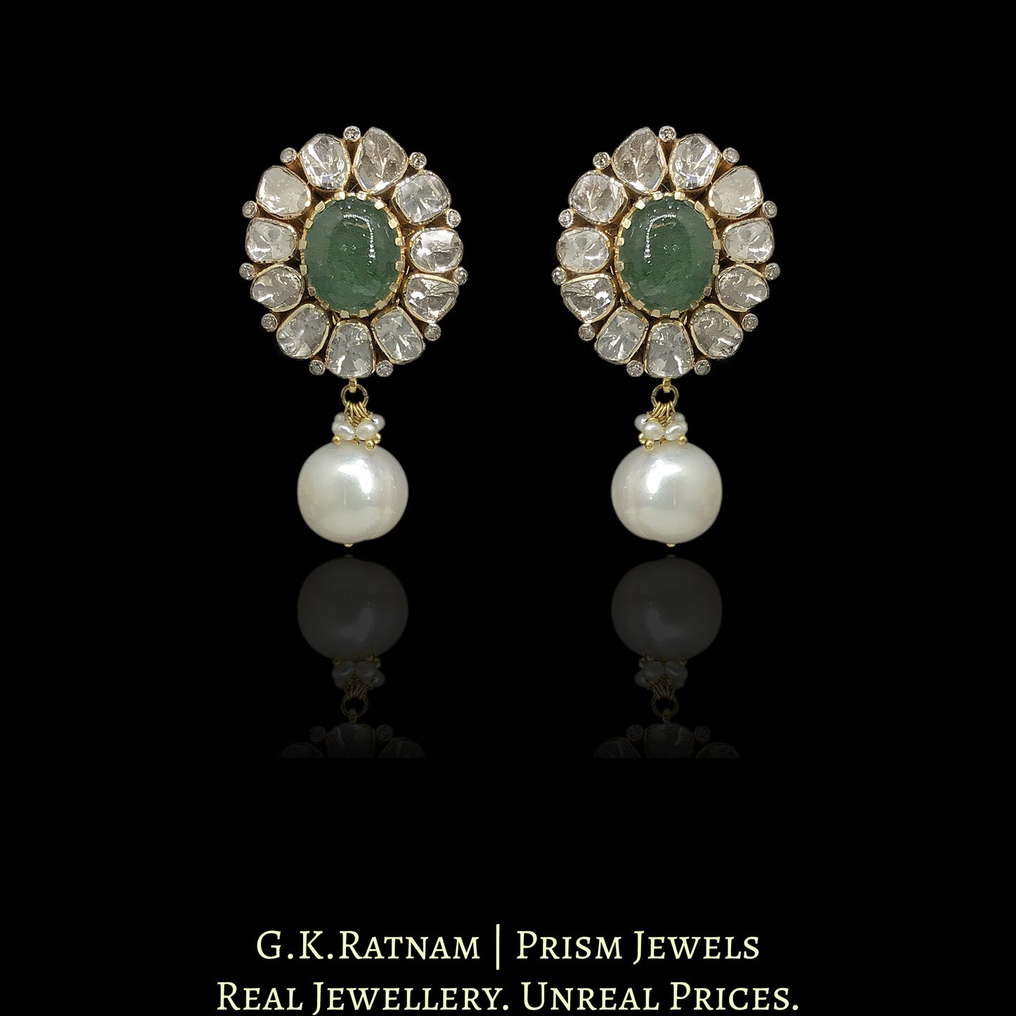 14k Gold and Diamond Polki Open Setting Pendant Set With Strawberry Quartz And Natural Freshwater Pearls - G. K. Ratnam