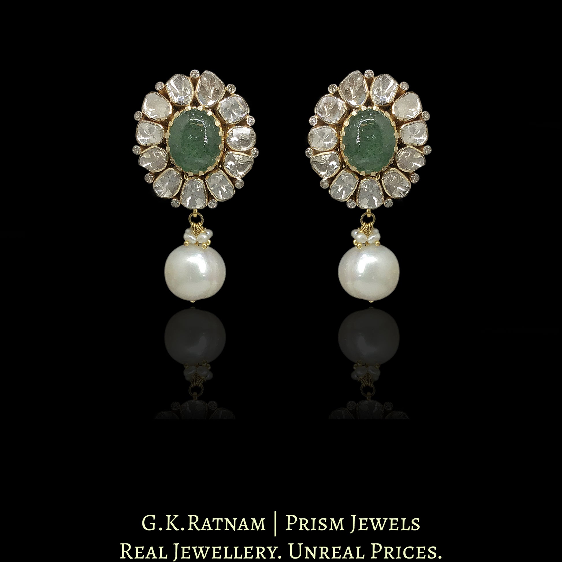 14k Gold and Diamond Polki Open Setting Pendant Set With Strawberry Quartz And Natural Freshwater Pearls - G. K. Ratnam