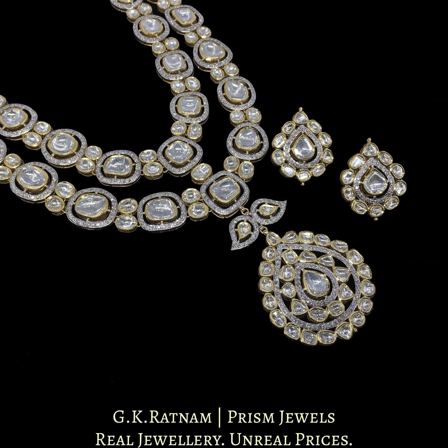 14k Gold and Diamond Polki fusion-style Long Necklace Set