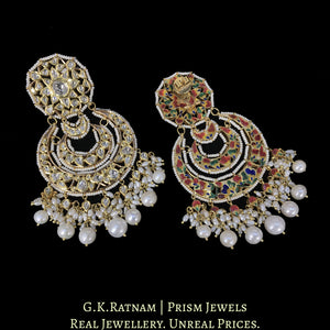 18k Gold and Diamond Polki Chand Bali Earring Pair with Natural Freshwater Pearls