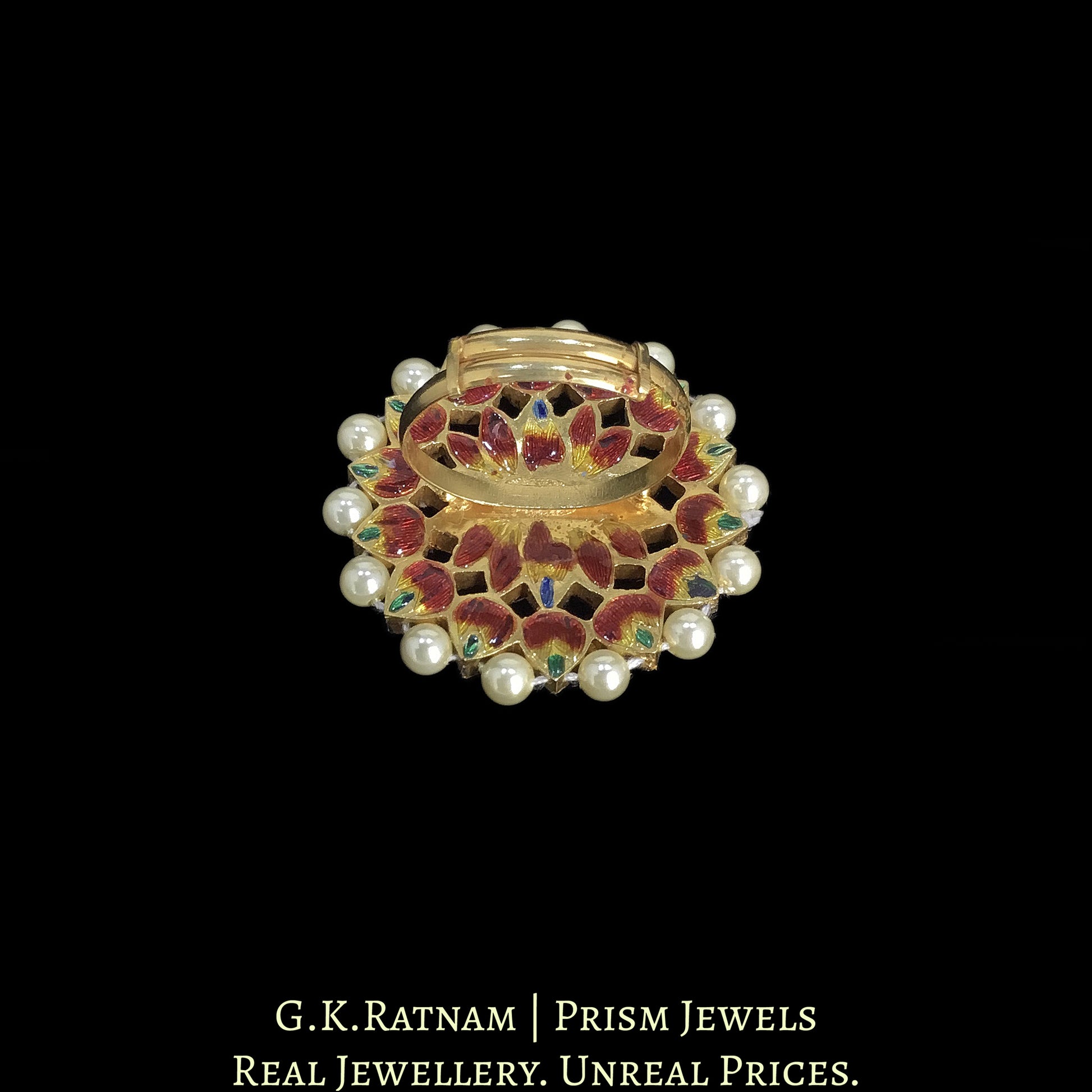 18k Gold and Diamond Polki Cocktail Ring with Pearl Rimming - G. K. Ratnam
