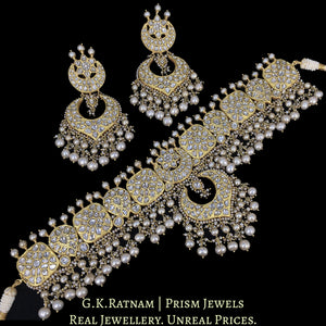 23k Gold and Diamond Polki Choker Necklace Set With Antiqued Hyderabadi Pearls