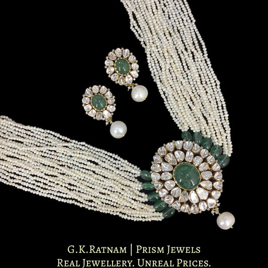14k Gold and Diamond Polki Open Setting Pendant Set With Strawberry Quartz And Natural Freshwater Pearls - G. K. Ratnam