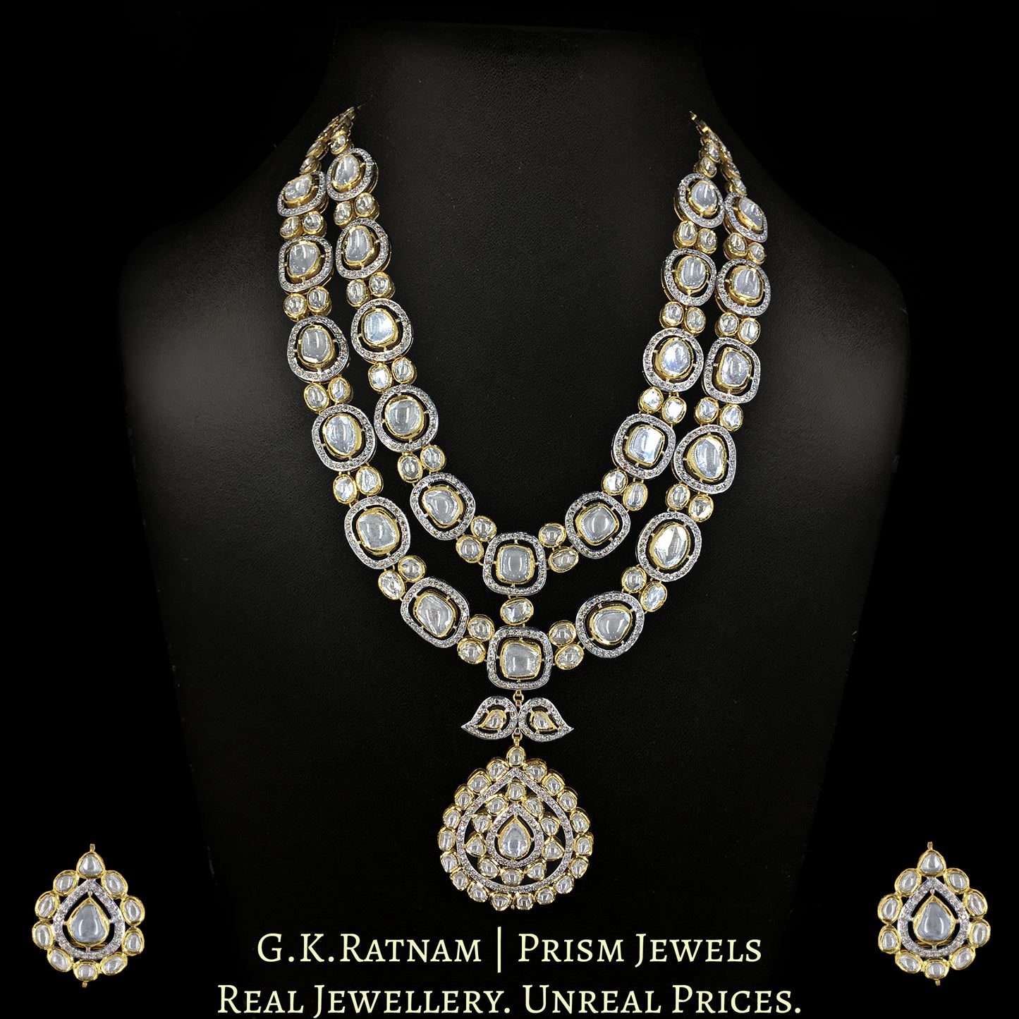 14k Gold and Diamond Polki fusion-style Long Necklace Set