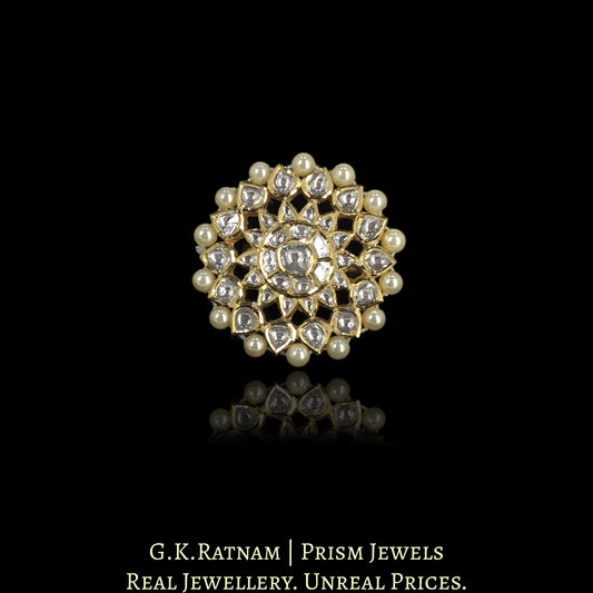 18k Gold and Diamond Polki Cocktail Ring with Pearl Rimming - G. K. Ratnam