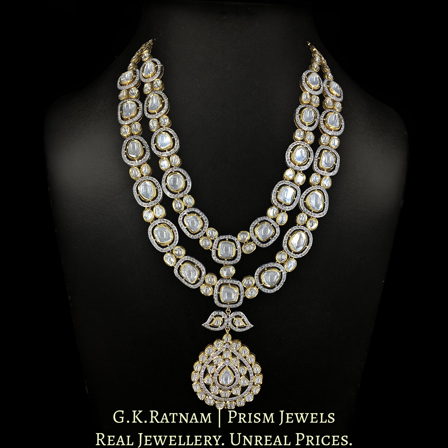 14k Gold and Diamond Polki fusion-style Long Necklace Set