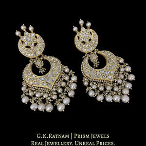 23k Gold and Diamond Polki Choker Necklace Set With Antiqued Hyderabadi Pearls