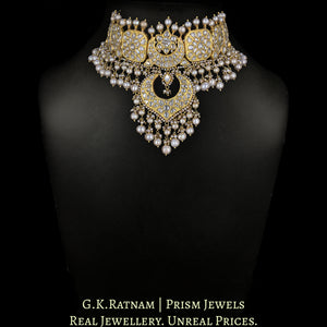23k Gold and Diamond Polki Choker Necklace Set With Antiqued Hyderabadi Pearls