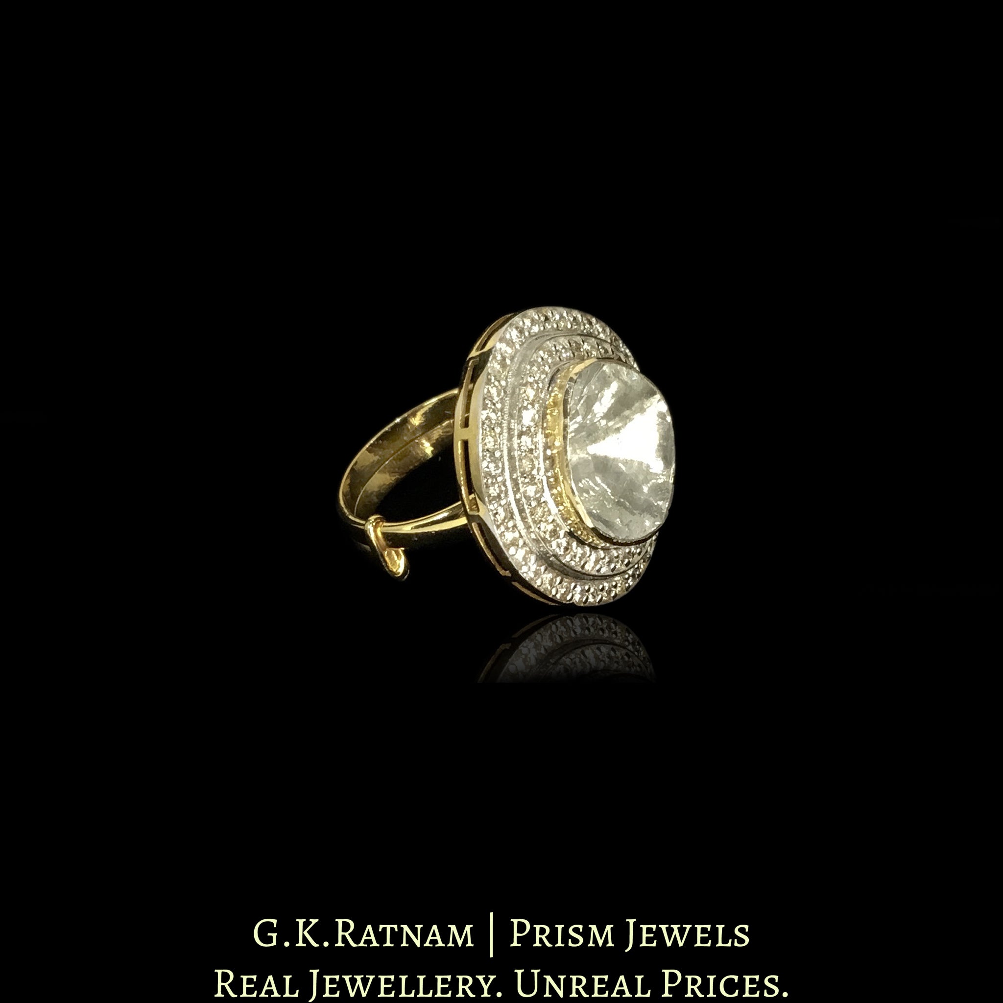 14k Gold and Diamond Polki Open Setting Ring with chunky polki at it's center
