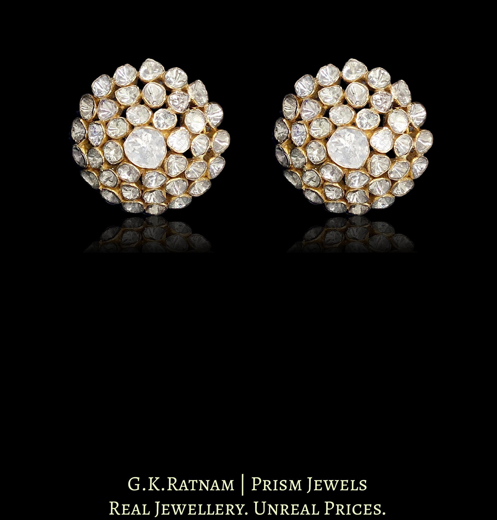14k Gold and Diamond Polki hemispherical Open Setting Karanphool Earring Pair - G. K. Ratnam