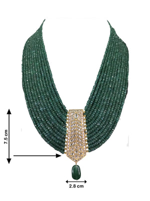 23k Gold and Diamond Polki tie-shaped Pendant with Green Beryls