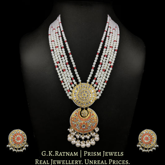 23k Gold and Diamond Polki Long Pendant Set with Coral (moonga) elements