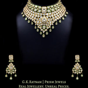 Traditional Gold and Diamond Polki Choker Necklace Set enhanced with a touch of green meenakari